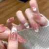 Ice Jade White Tea Nude Cat Eye Nail Art – Blush Brightening Ice Translucent Style, Pure Handmade