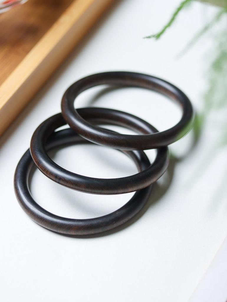 Ethnic Style Wenwan Jewelry - Blood Sandalwood, Green Sandalwood, Ebony, Rosewood, and Agarwood Thin Bangle Bracelet (0.8 Round Bar).