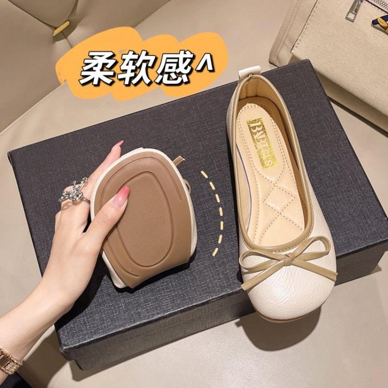 Fashion PU Leather Bow Ballet Flats Single Shoe Women's Candy Colored Bow Flats Soft Comfortable Women's Ballet Flats Loafers