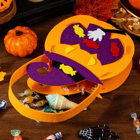 Felt Halloween Handbag Trick or Treat Tote Bag Pumpkin Spider Web Shape Candy Holder for Kids Halloween Party Favors