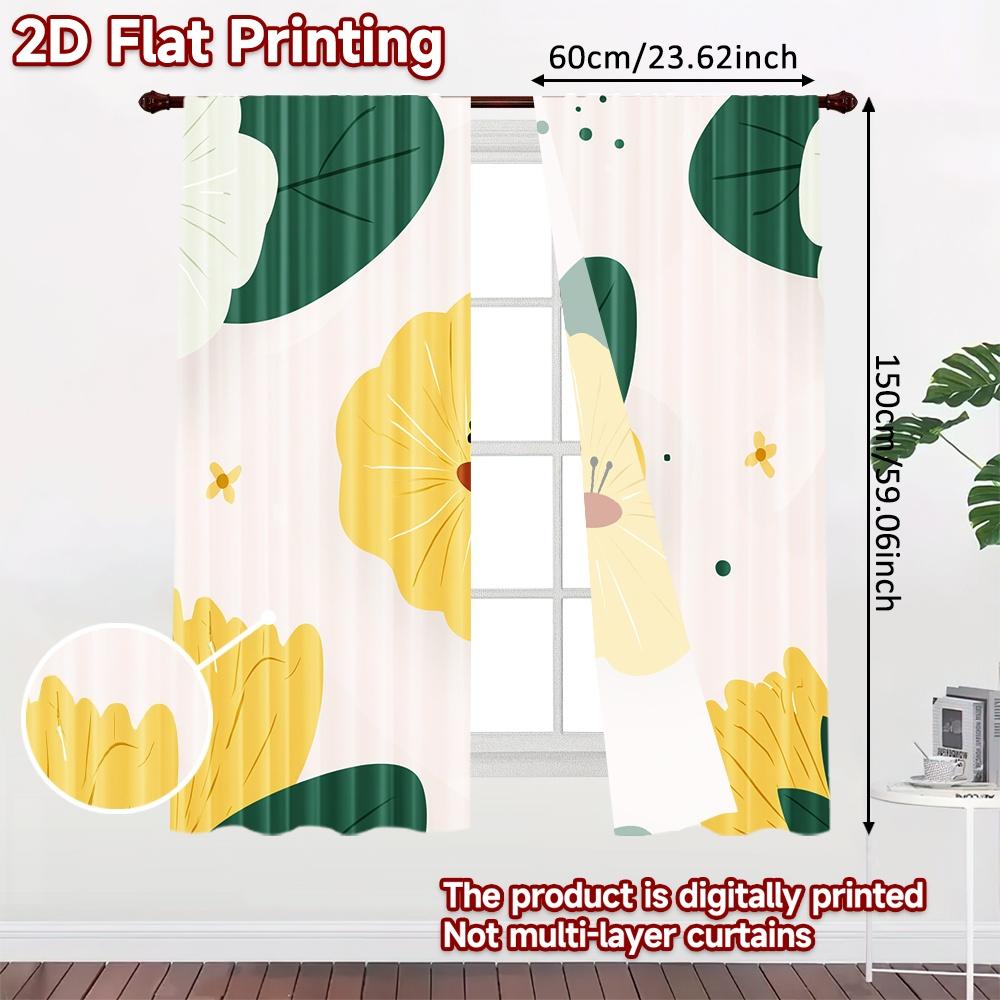 2D FLAT PRINTING 2pcs Curtains (Without Rod) Floral Greenery Design (2) Women is Day holiday curtains Polyester Easy Install