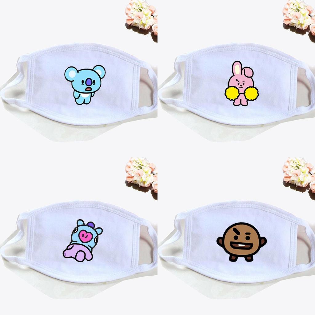 Kpop Bts Atmungsaktive Baumwollmischung Gesichtsmaske Mit Cartoon-Druck Für Täglichen Sonnenschutz
