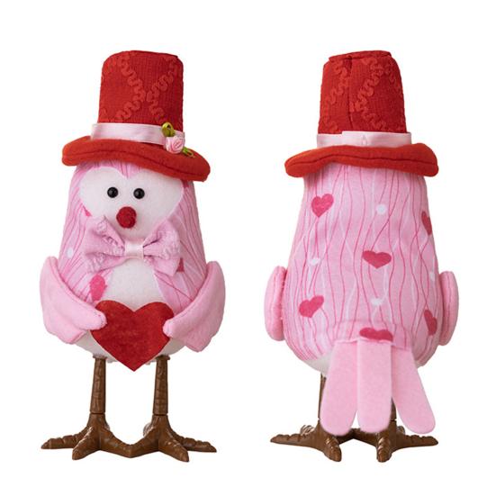 Valentine's Day Bird Figurines Lighted Couple Birds Statue Tabletop Standing Fabric Birds Ornament for Tiered Tray Table Shelf Mantel Fireplace Decor