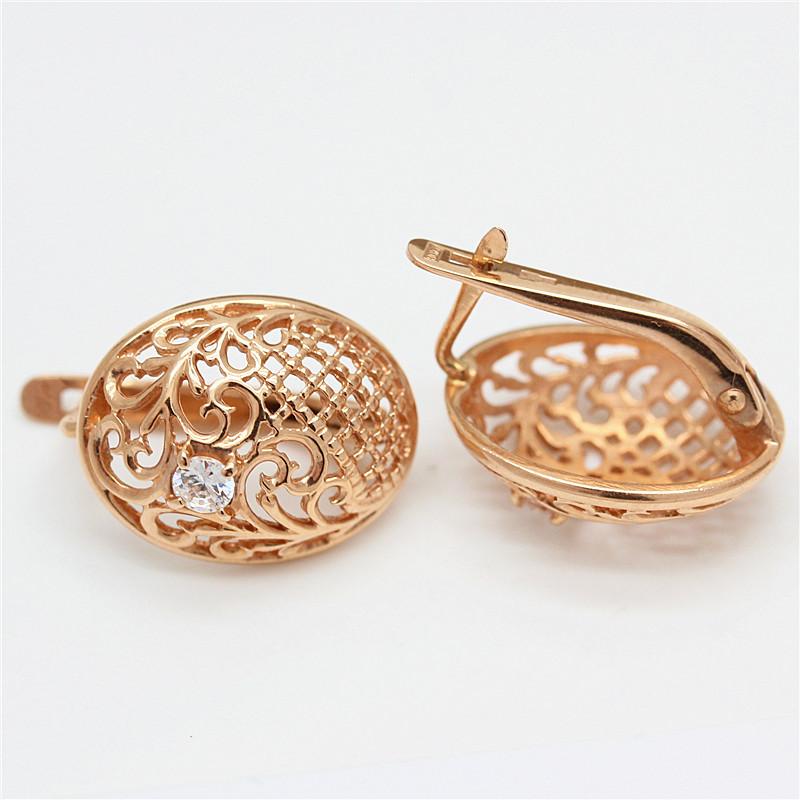 Purple Gold Plated 14K Rose Gold Hollow Flower-Shaped Crystal Earrings For Women Palace Style Unique Luxury Charm Jewelry
