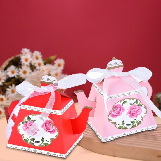 50Pcs DIY Gifts Box with Ribbon Practical Teapot Shape Cookie Holder