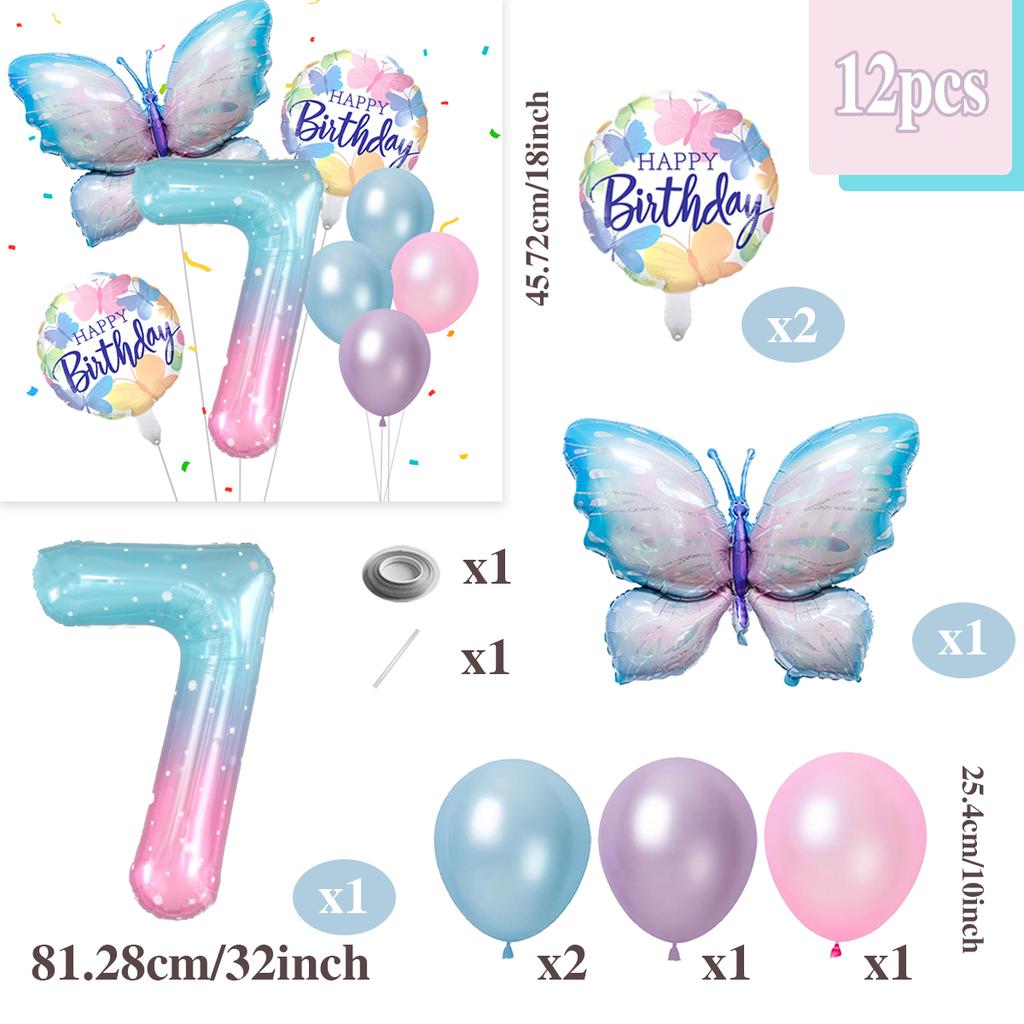 Gradient Color Digital Butterfly Balloon Set 32 Inch Digital Aluminum Foil Balloon Birthday Party Anniversary Decoration (0-9)