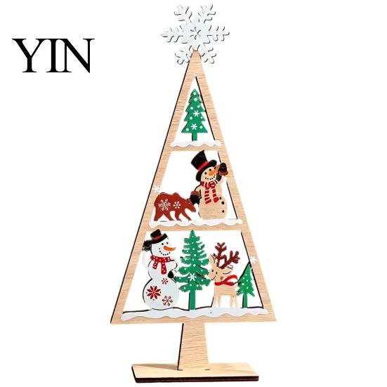 Desktop Christmas Ornament Wooden Tabletop Tree Decor, Hollow Xmas Ornament, Farmhouse Winter Holiday Accents Centerpiece for Party Home Decoration,