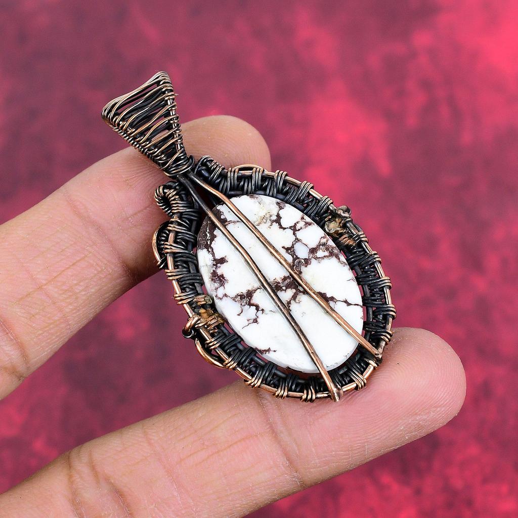 Wild Horse Magnesite Pendant Copper Wire Wrapped Pendant Handmade Copper Jewelry Natural Gemstone Pendant Gifts for Him Wire Wrapped Jewelry