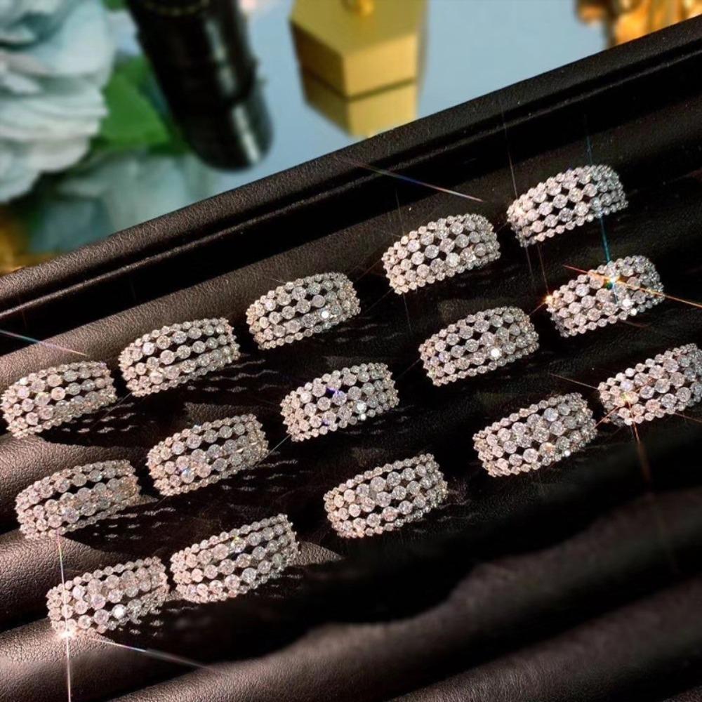 Women's 5 Row Simulated Moissanite Ring Full Diamond Micro Paved Zirconia High Carbon Wedding Band Jewelry