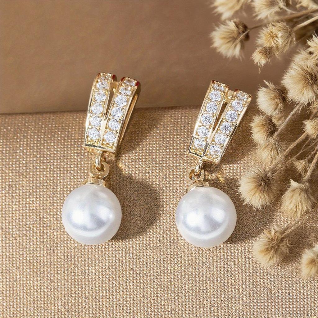 Luxurious large high-end imitation pearl earrings for women's synthetic zircon earrings