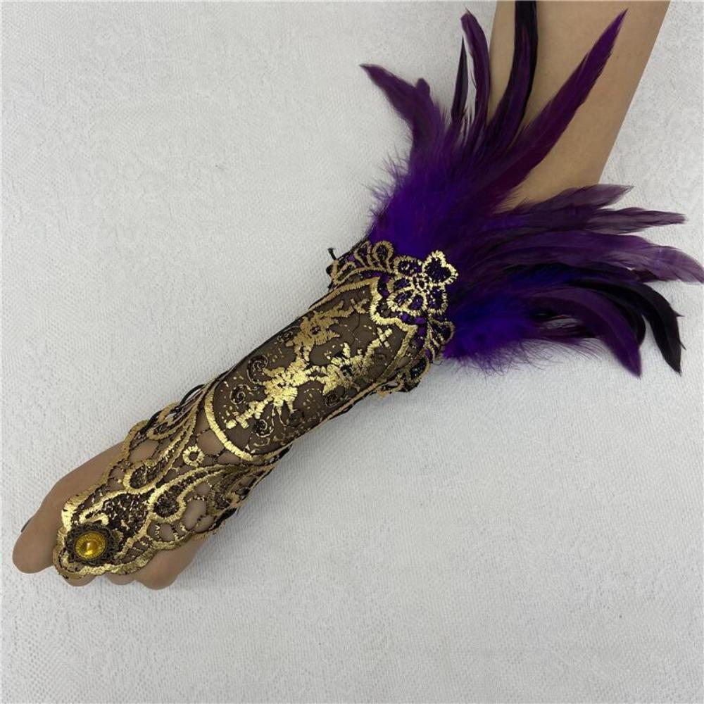 

Retro Halloween Feather Cuffs Witch Halloween Wristband Creative Halloween Feather Gloves Festival фіолетовий