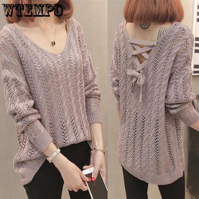 Frühlings- und Sommer Damen Strickpullover mit Lochmuster Lockerer Pullover V-Ausschnitt Pullover für Damen