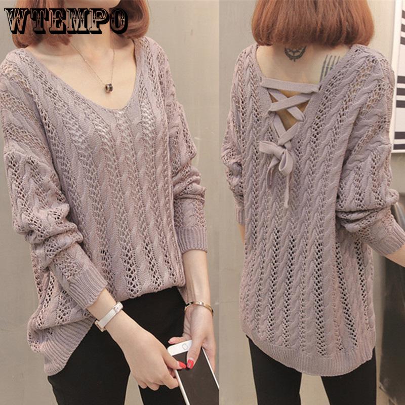 Spring and Summer Women's Hollow Knitted Sweater Loose Pullover V-neck Sweater for Women