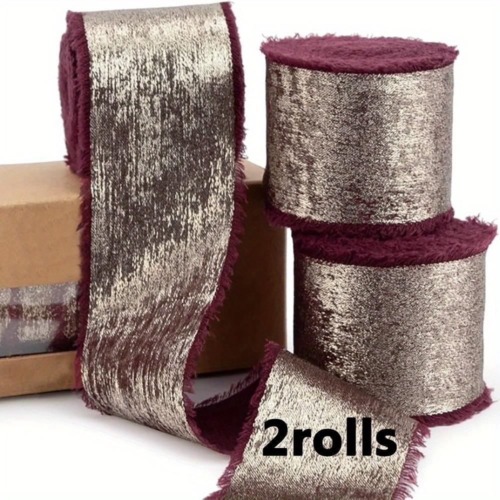 2 Rollen Handreißbares Rohkantenband Brillantes Band Drei Rollen Glänzendes Goldenes Seidenband Braut-Blumenstrauß Geschenkverpackung Hochzeitsdekoration DIY-Basteln