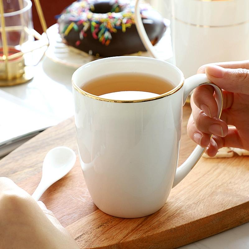 Bone China Coffee Mug with Gold Rim, 200-400ml Tea Cup with Handle White 1pc, for Espresso,Hot Cocoa,Cappuccino,Latte and Cold Drinks, Microwave Safe