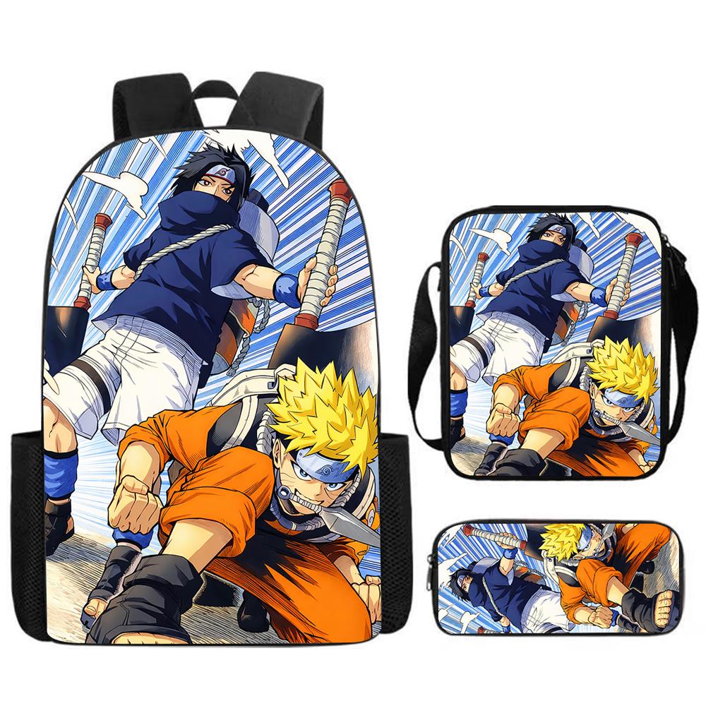 3Pcs Set NARUTO Kids Backpack with Crossbody Bag & Pencil Case Lightweight&Durable, Cartoon School Bags for Ages 5-10 Boys&Girls