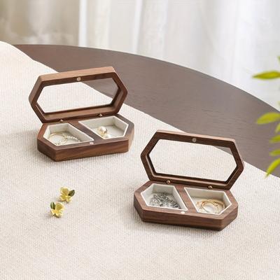 1pc Wooden Jewelry Box, Vintage Ring Display Box, Wedding Ring Storage Box, Earrings Necklace Storage Box, Small Jewelry Box