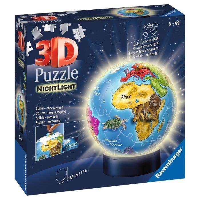 Ravensburger - puzzle 3d globe mappemonde avec led - 72 pièces