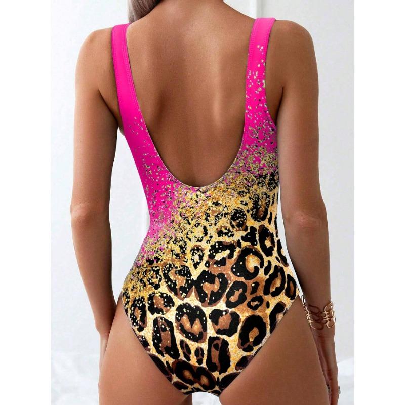 One-piece Swimsuit Women's European and American Leopard Print One-piece Swimsuit