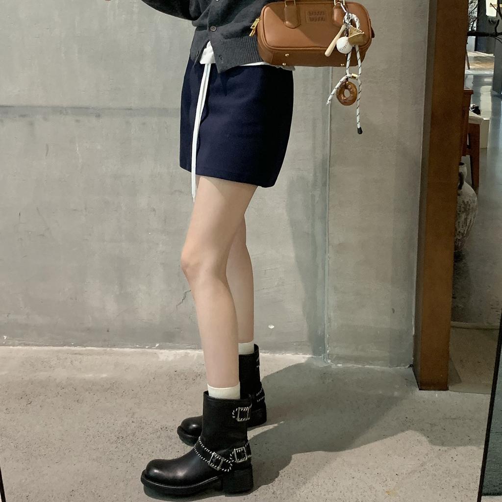 Seconds hair~ grape mother, retro polished belt buckle, old thick heel locomotive British style short boots, new women