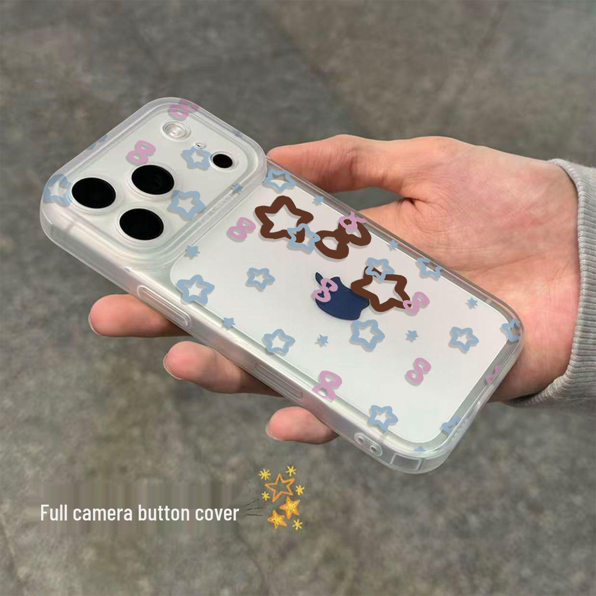 

Transparent Pink-Blue Star Phone Case: Apple 14/15/16/17 Compatible, Korean Style, Slim Design iPhone 12 Pro