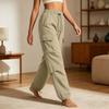Women Casual Cargo Pants Elastic Waistband Drawstring Adjustable Ankle Pockets Loose Fit Workwear Trousers