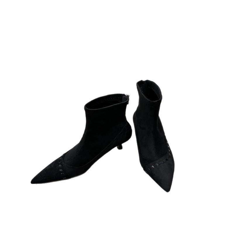 French kitten and suede pointed boots children's short boots 2025 new autumn and winter high-heeled thin boots