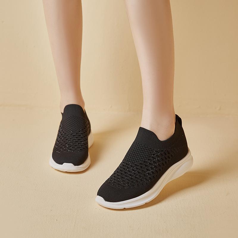 High Quality Slip-On Women Walking Shoes Mesh Lightweight Breathable Women Sports Shoes Fashion Rhinestone Wedge Sneakers Women