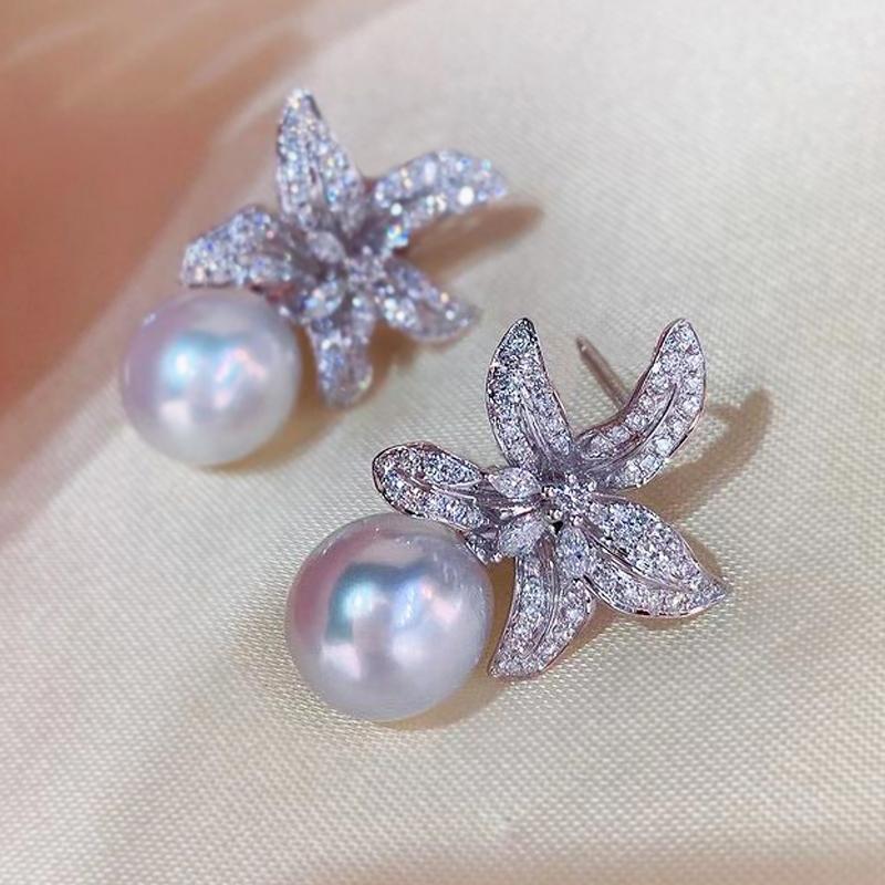 Huitan Ästhetische Zweifarbige Florale Imitationsperlen-Ohrringe für Damen Neue Trendige Hochzeits-Ewigkeits-Ohrringe Party Exquisiter Schmuck