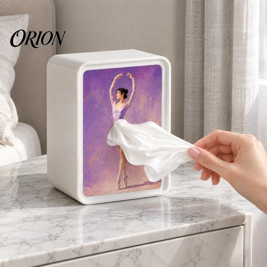 Ballerina Art Paper Dispenser Light-Up Rectangular Tissue Box, Cartoon Design LED Night Light, Decorative Desk Organizer Towel Holder for Bedroom And