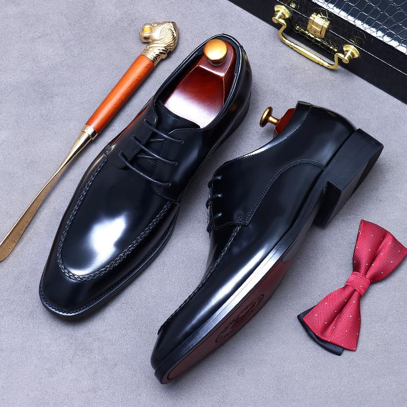 Quality Business Formal Men's Dress Shoes British Trend Men's Genuine Leather Shoes Comfortable Flat-heeled Groom Wedding Shoes