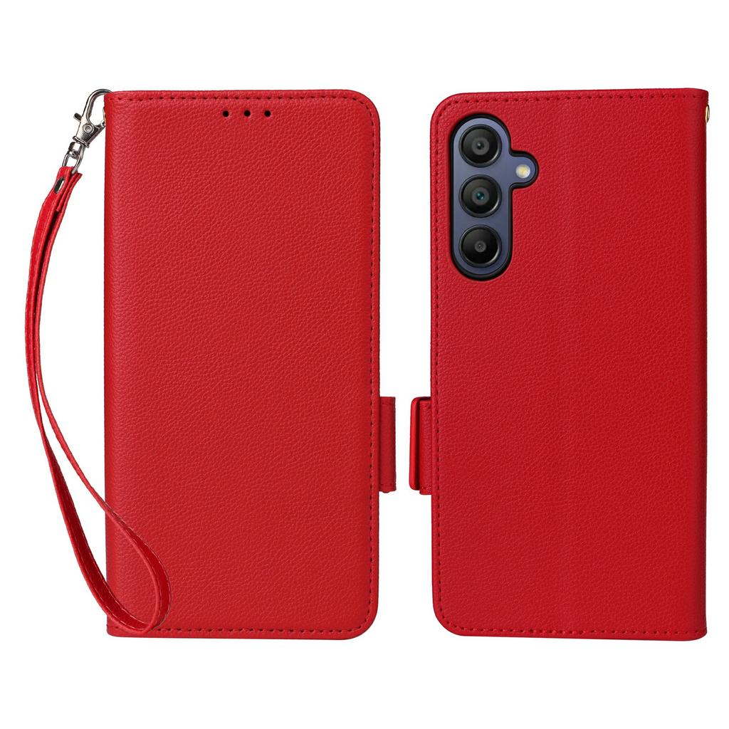 For Samsung Galaxy A17 5G/A17 4G Case with Wrist Strap Litchi Texture PU Leather Wallet Phone Cover