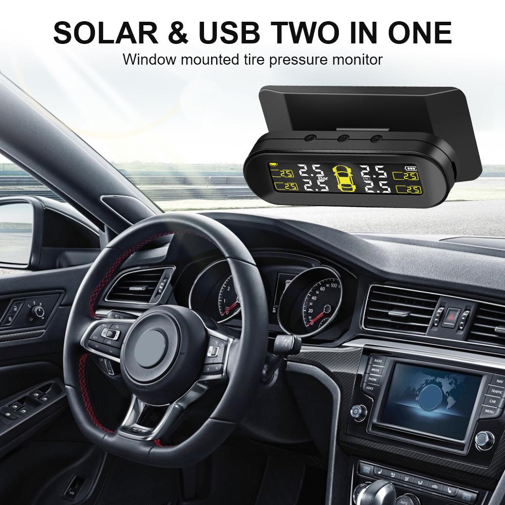 Tire Pressure Monitoring System 4 External Sensors Rotating Holder USB Solar TPMS Car Tyre Pressure Monitor Tyre Pressure Alarm