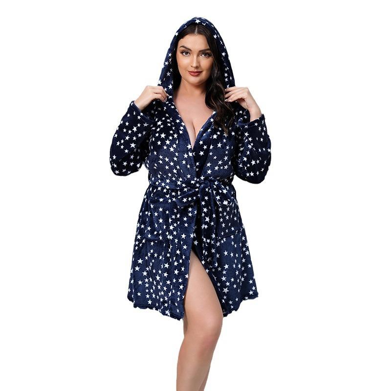 Winter Women's Robes Plus Size Double-sided Bathrobe Thickened Hooded Robe