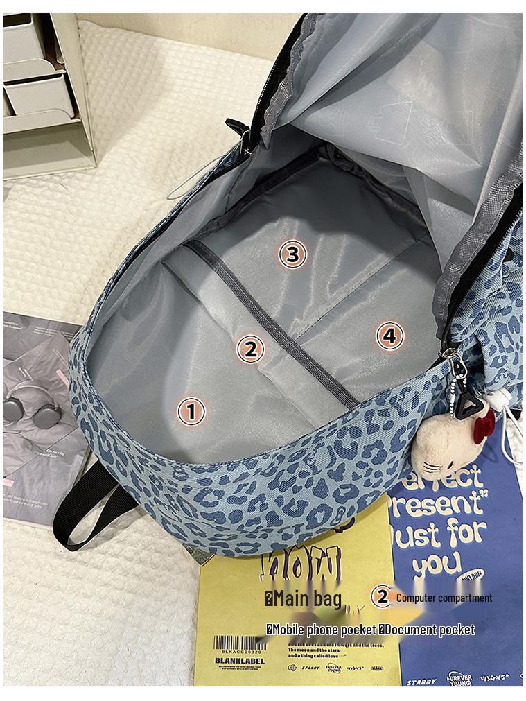 Women's Red Leopard Print Double Shoulder Backpack - Stylish American Niche Travel Bag, Large Capacity, Lightweight