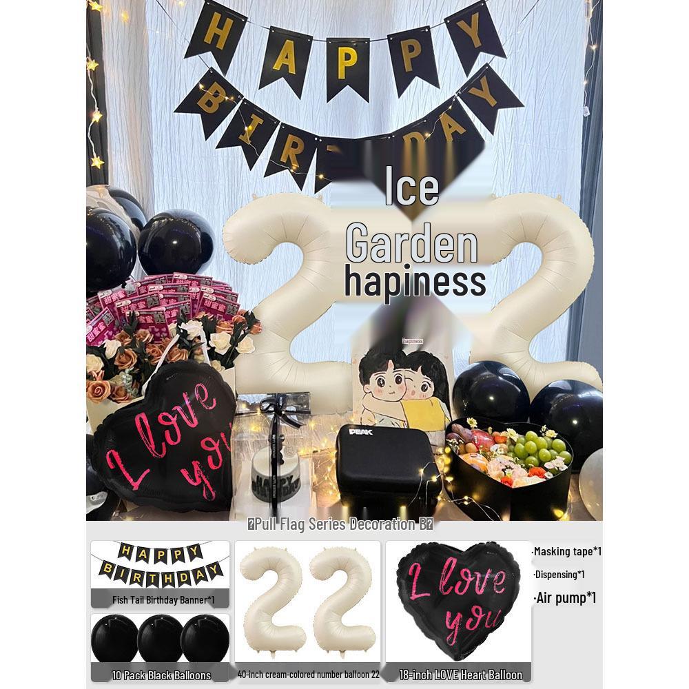 Elegant Birthday Decorations for Men: Number Balloons and High-Class Atmosphere for Husband or Boyfriend's Surprise Party.