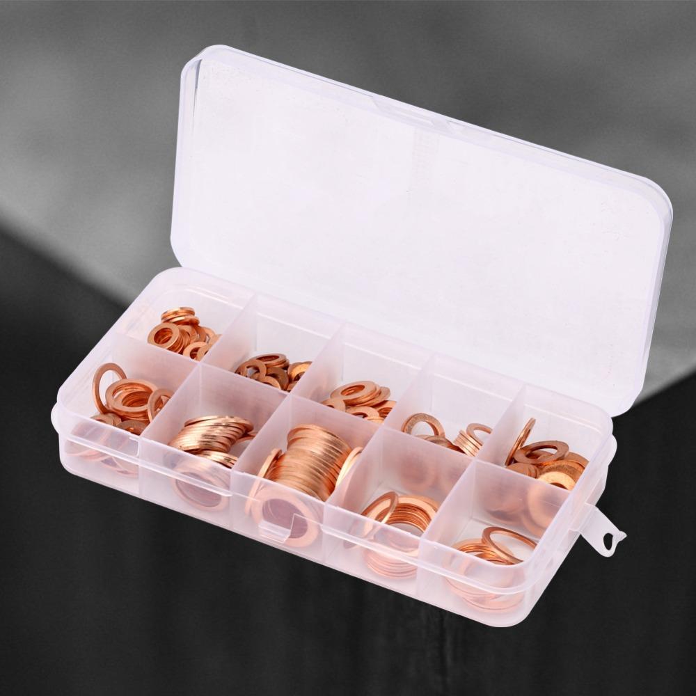 200pcs Solid Copper Copper Washer Set Metric M5-M14 Flat Sealing Washer Oil Drain