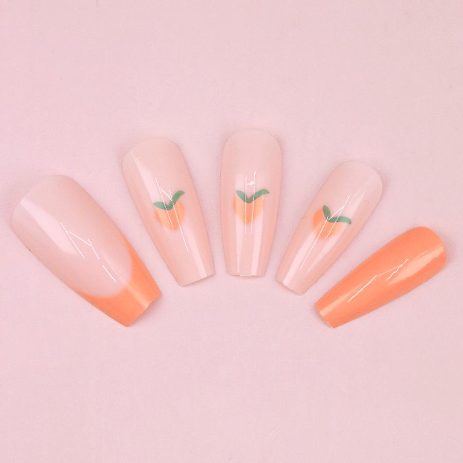 Original Orange Wearable Nails: Simple Glitter, Small Flower French Manicure, Detachable, Skin-Brightening.