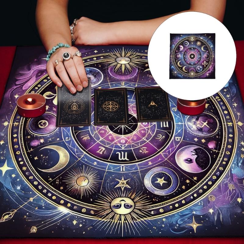 Sun Moon Pattern Astrology Tablecloth Altars Cloth Square Divinations Card Table Cloth Witchcrafts Deck Cloth