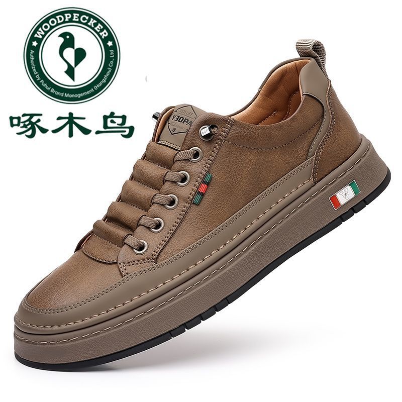 

Мужская обувь Hy Woodpecker 2024 года, осень, новые кожаные дышащие повседневные туфли с мягкой подошвой, универсальные туфли для сноуборда с мягкой подошвой, мужские кожаные 38 коричневый