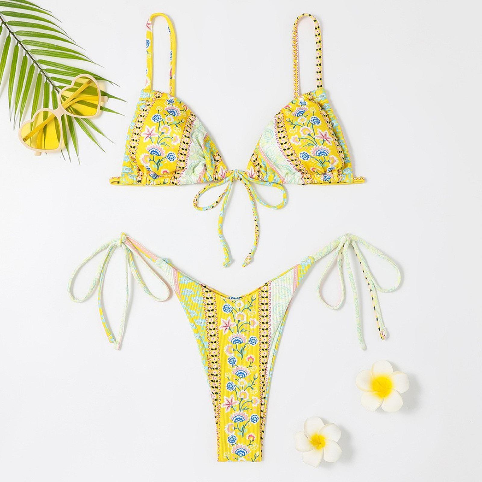 

Европейский цветочный купальник бикини 2024 - Новый стиль раздельный дизайн Extra Small жёлтый
