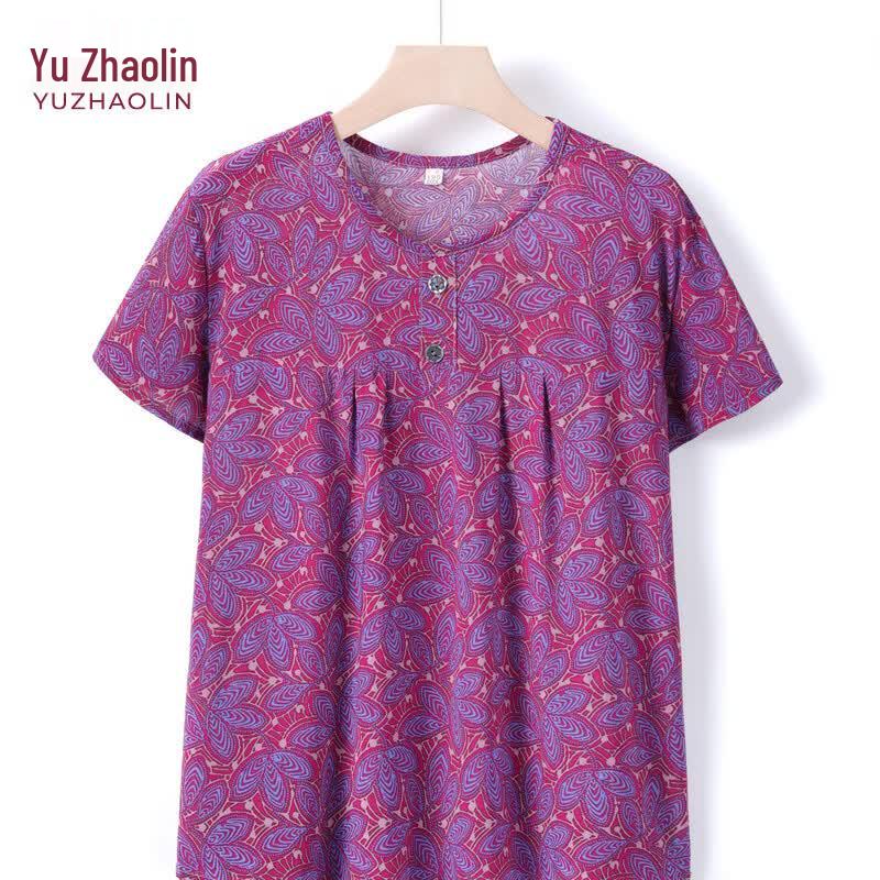 YUZHAOLIN Women s Summer Casual Mom Plus Size Short Sleeve Floral Top 4XL