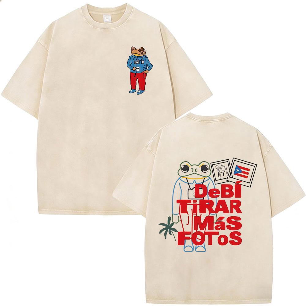 Rapper Bad Bunny Vintage gewaschene T-Shirts Debi Tirar Mas Fotos DTMF Album T-Shirts Herrenbekleidung Mode Hip Hop Baumwoll-T-Shirt