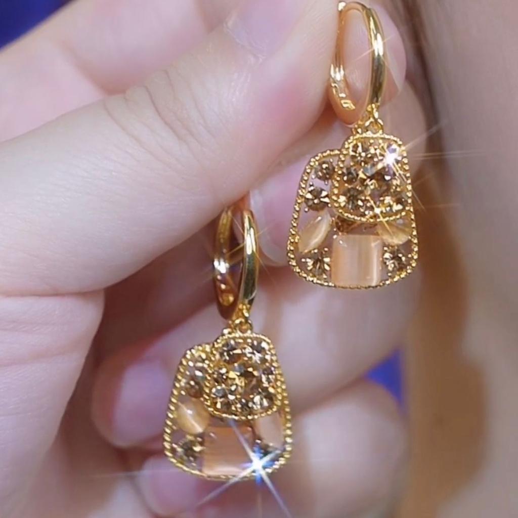 Versatile Coffee Color Full Diamond Crystal Earrings Women, Design Sense Shows Face Thin Ear Buckle Earrings