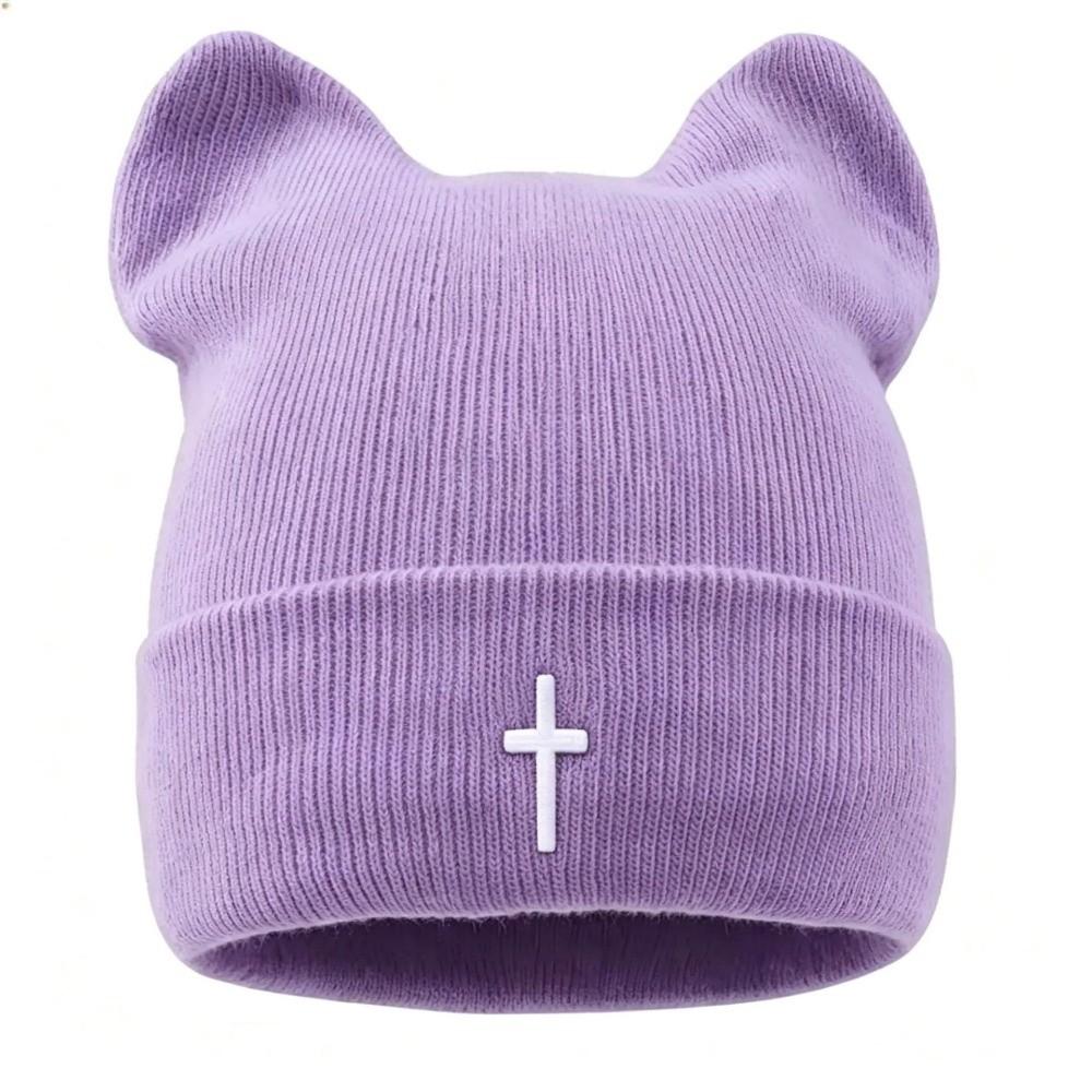 Thickened Cat Ear Beanies Cap Windproof Winter Bomber Hat Cute Knitted Woolen Hat for Women