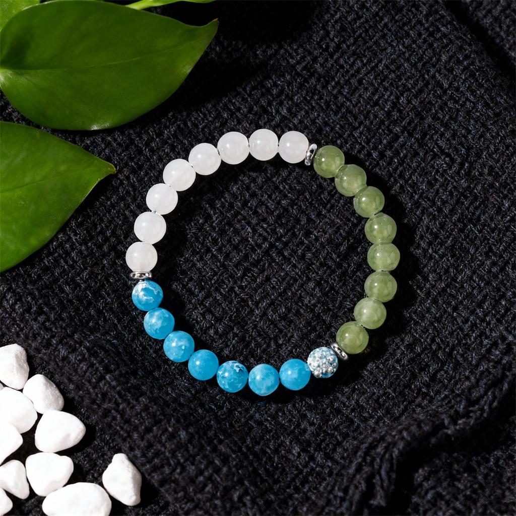 Festive Gifts White Jade Prehnite Blue Cracked Agate Beaded Bracelet Natural Fashion Jewelry For Men Women Daily Wear Gift