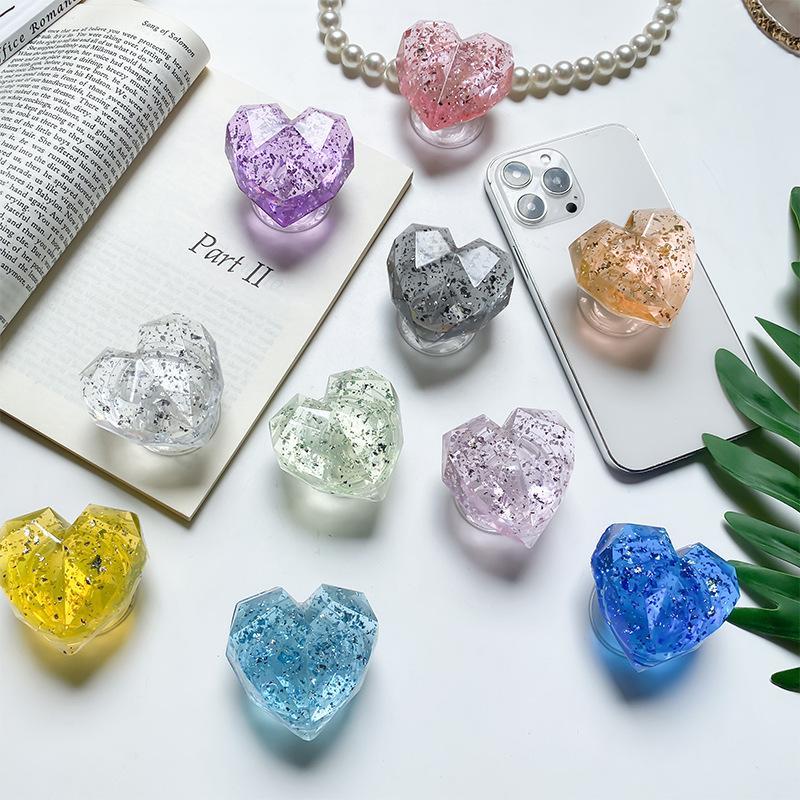 Creative Mobile Phone Airbag Bracket Paste Retractable Epoxy Love Sequins Color Transparent Bracket