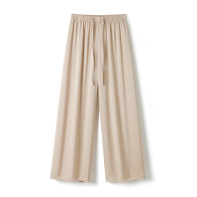 Summer New Acetate Satin Grab Flower Casual Pants Women's Skinny Smooth Ice Silk Straight Pants 0