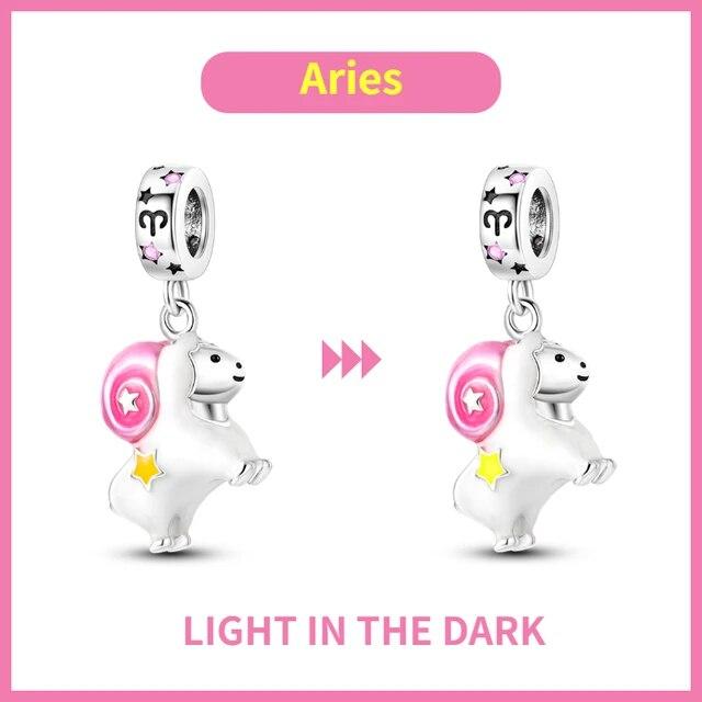 100% Ασήμι 925 12 Ζώδια Αστερισμός Ζώα Γούρια για Βραχιόλι DIY