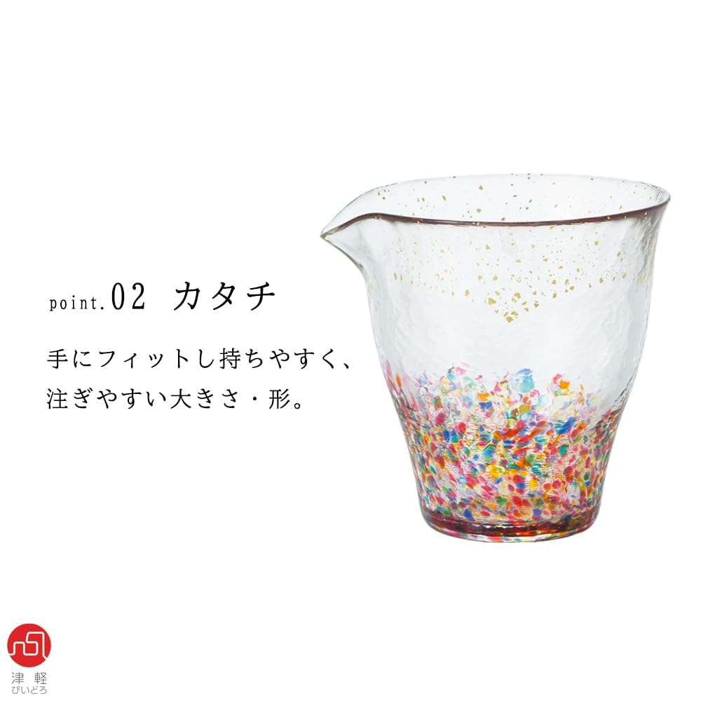 ADERIA Tsugaru Vidro HANABI Gold Color Katakuchi 280ml Made In Japan Cold Sake Cup Glass Sake Glass Chirori Stylish Glass Sake Bottle Sake Utensils